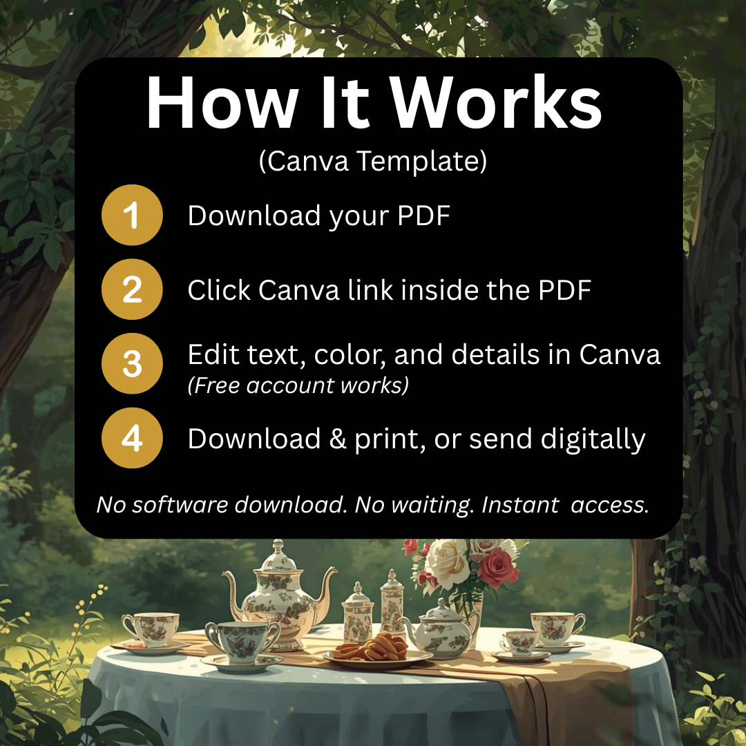 Alice in Wonderland Tea Party Birthday Invitation | Black & White | Editable Canva Template | Whimsical Tea Party Invite | Instant Download