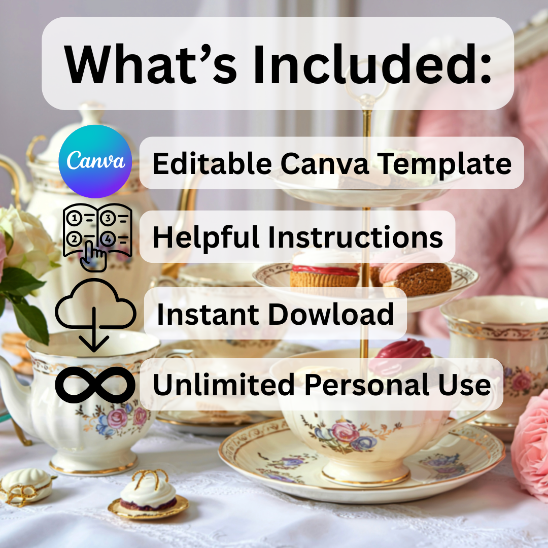 Alice in Wonderland Tea Party Birthday Invitation | Pink & White | Editable Canva Template | Whimsical Tea Party Invite | Instant Download