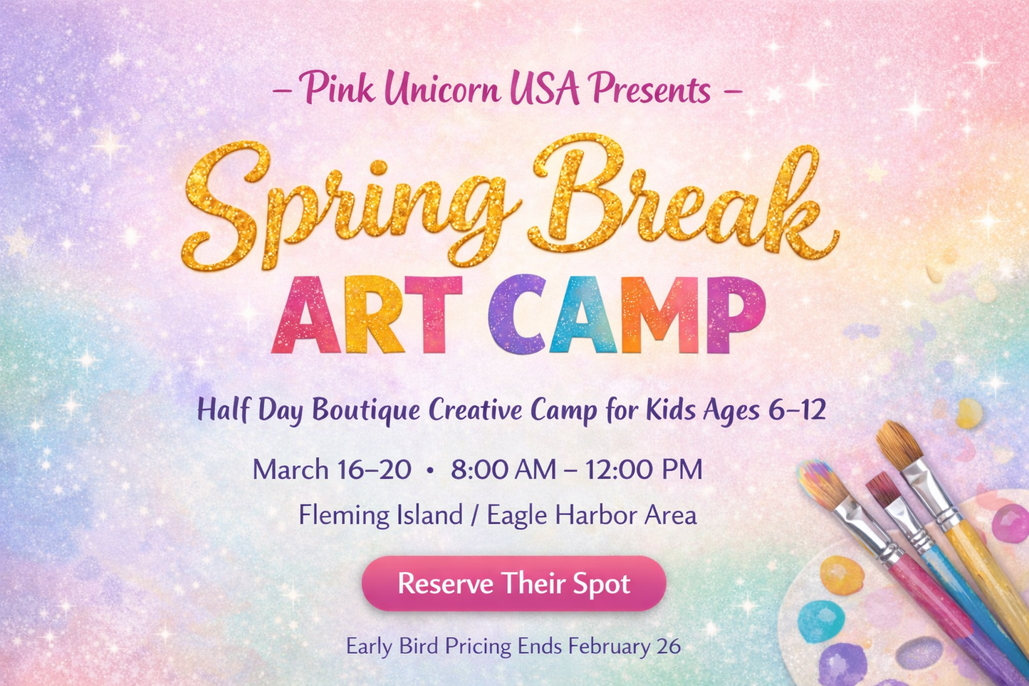 🌸Pink Unicorn USA Spring Break Art Camp✨