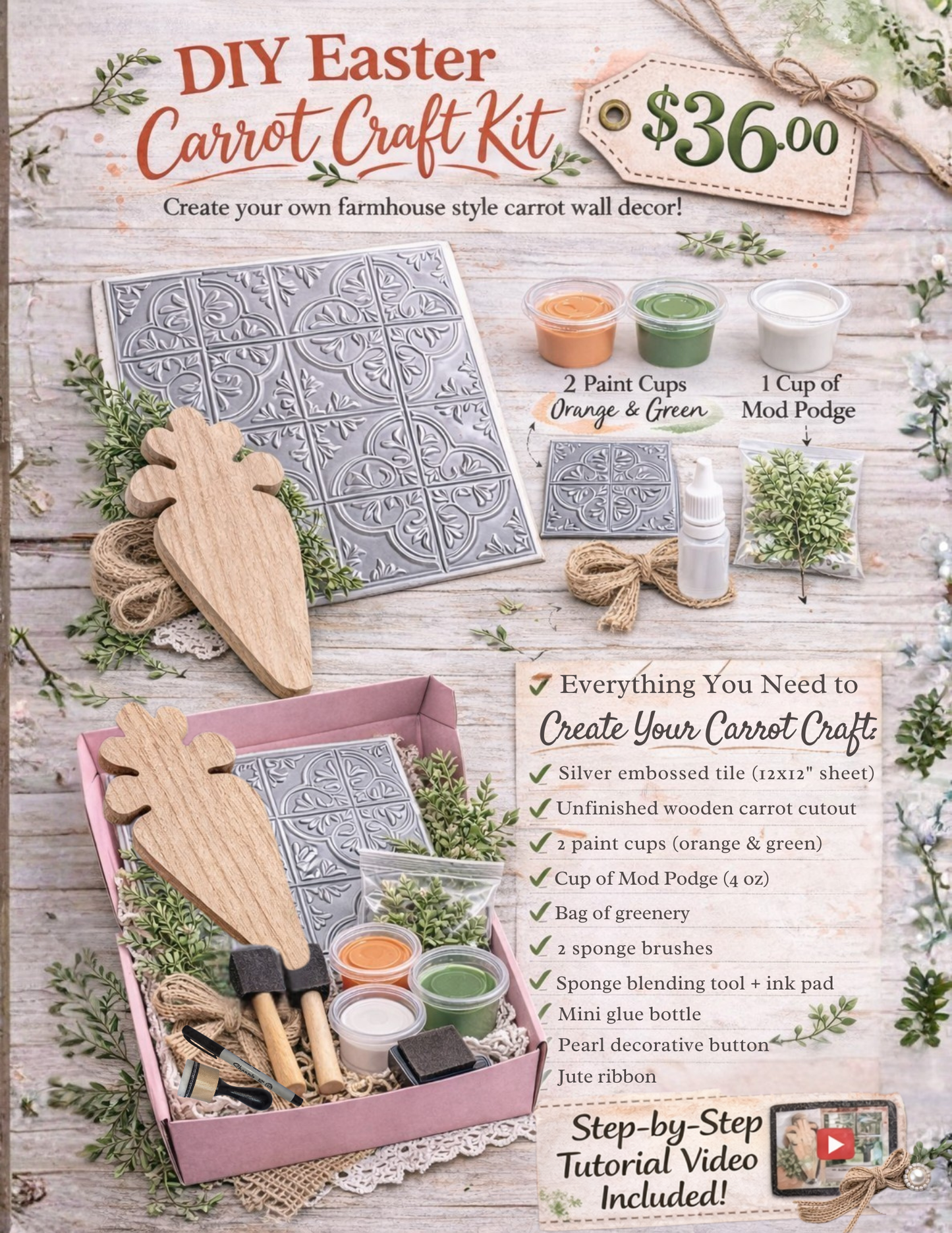 DIY Easter Carrot Craft Kit | Farmhouse Spring Decor | Paint & Create Kit