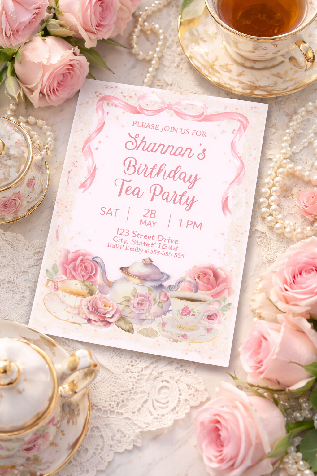 Victorian Tea Party Birthday Invitation | Editable Canva Template | Elegant Floral Tea Party Invite | Instant Download
