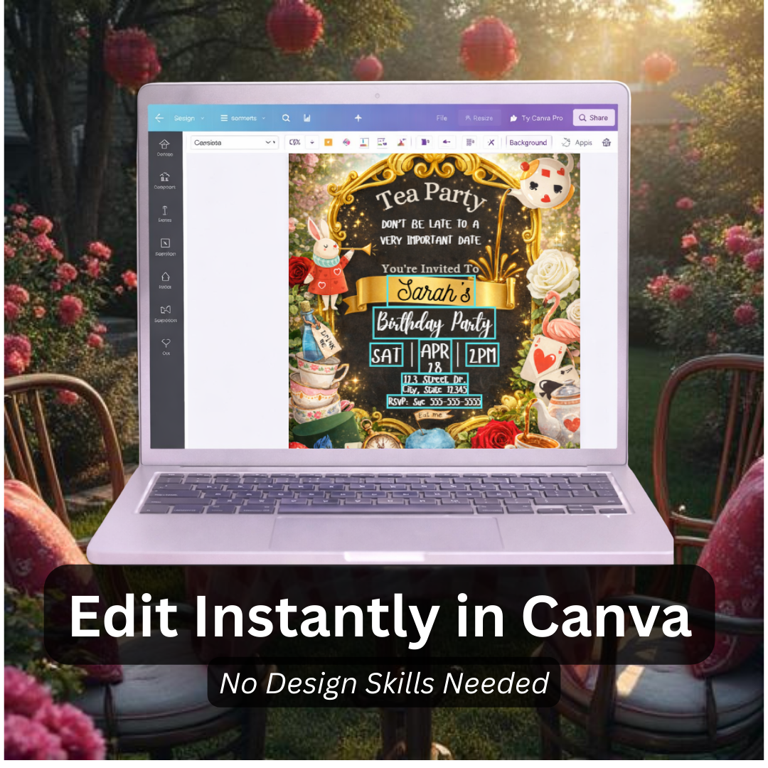 Alice in Wonderland Tea Party Birthday Invitation | Whimsical Garden | Editable Canva Template | Whimsical Tea Party Invite | Instant Download