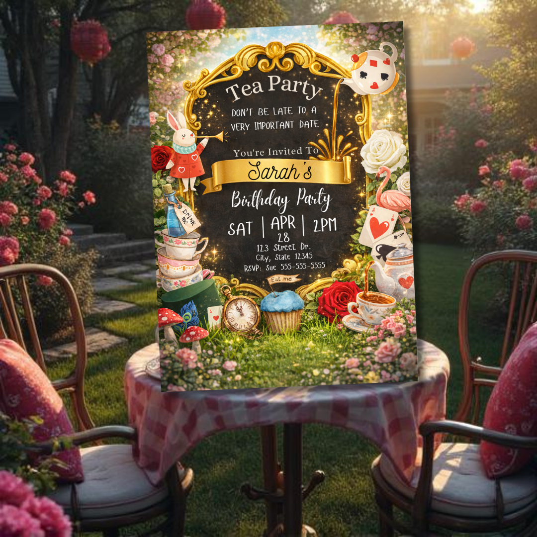 Alice in Wonderland Tea Party Birthday Invitation | Whimsical Garden | Editable Canva Template | Whimsical Tea Party Invite | Instant Download