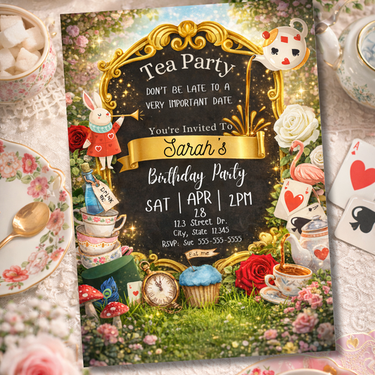 Alice in Wonderland Tea Party Birthday Invitation | Whimsical Garden | Editable Canva Template | Whimsical Tea Party Invite | Instant Download